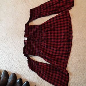 Plaid goth punk cottagecore lace up off shoulder babydoll top nwt S